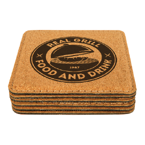 Square Coaster Cork Black Stitch