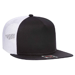 White and Black Cotton Trucker Hat - Angle